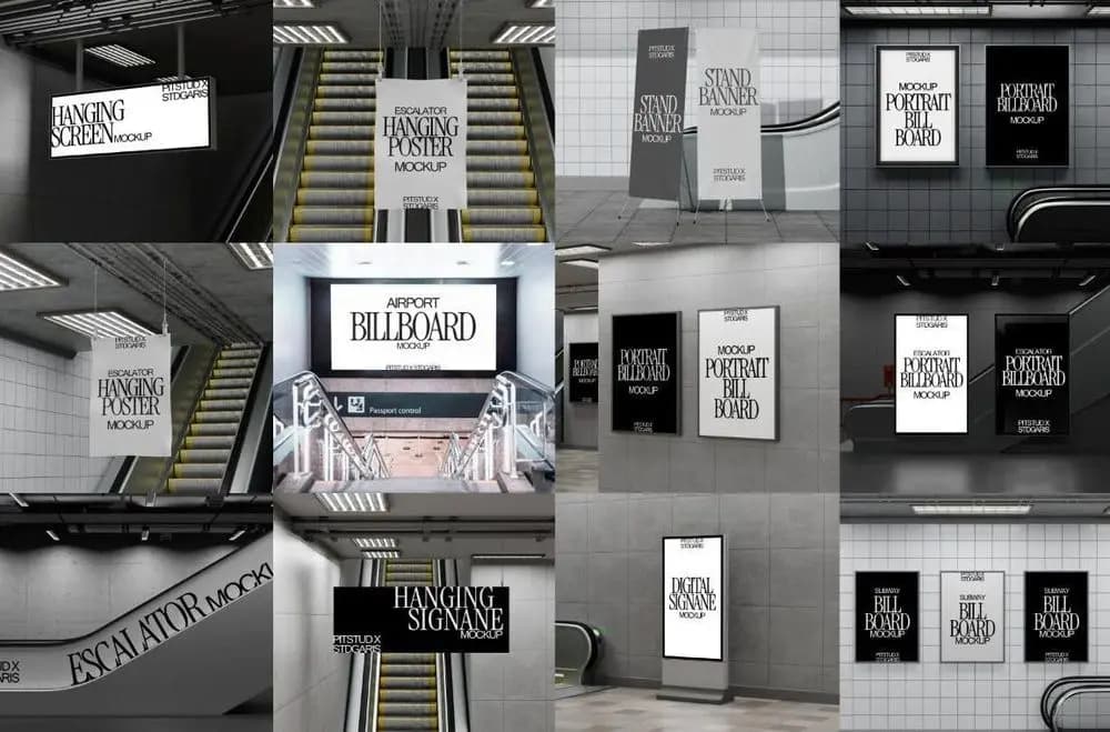 Мокапы рекламных плакатов в метро